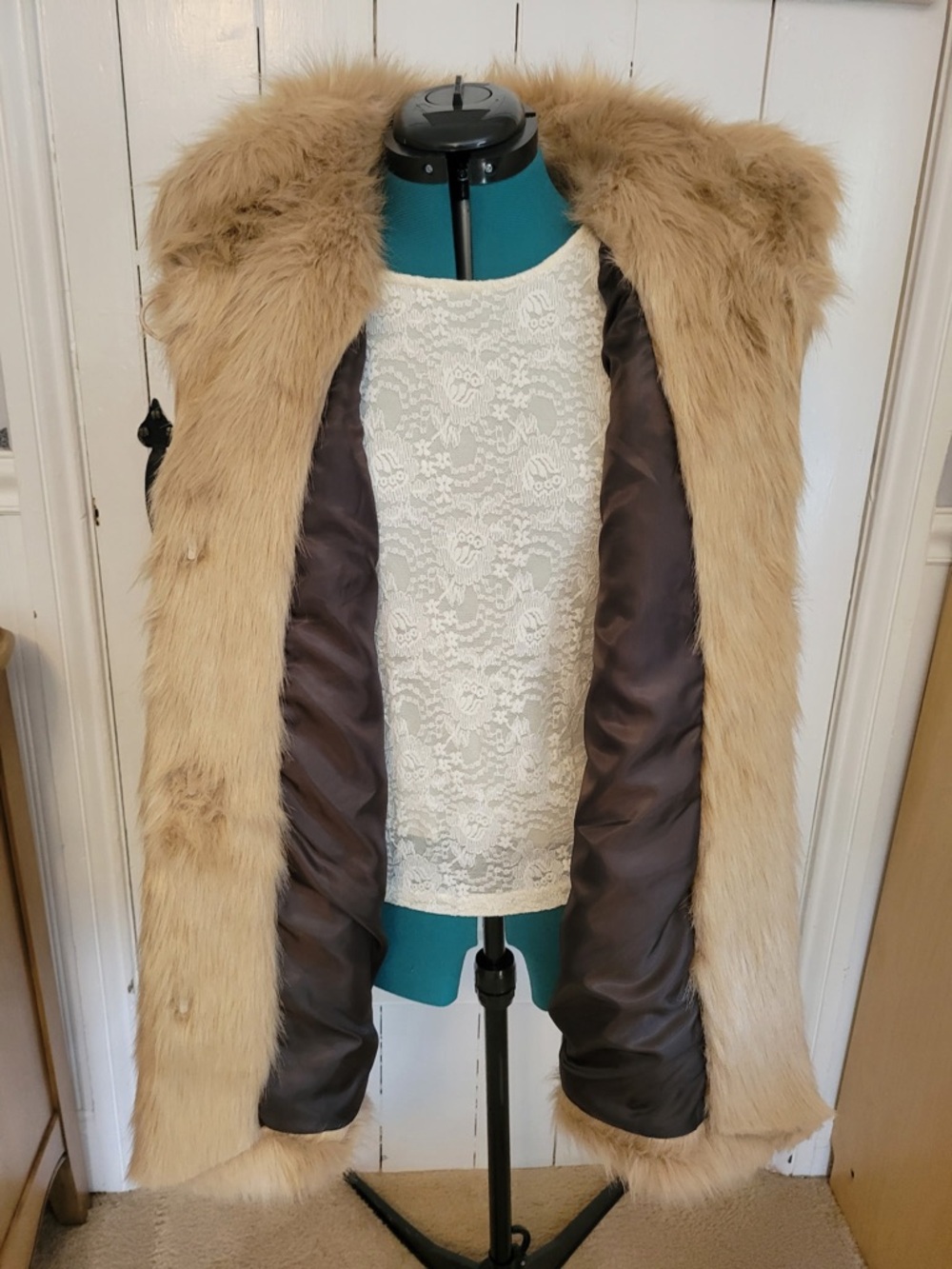 Terry Lewis Faux Fur Long Vest in Light Tan